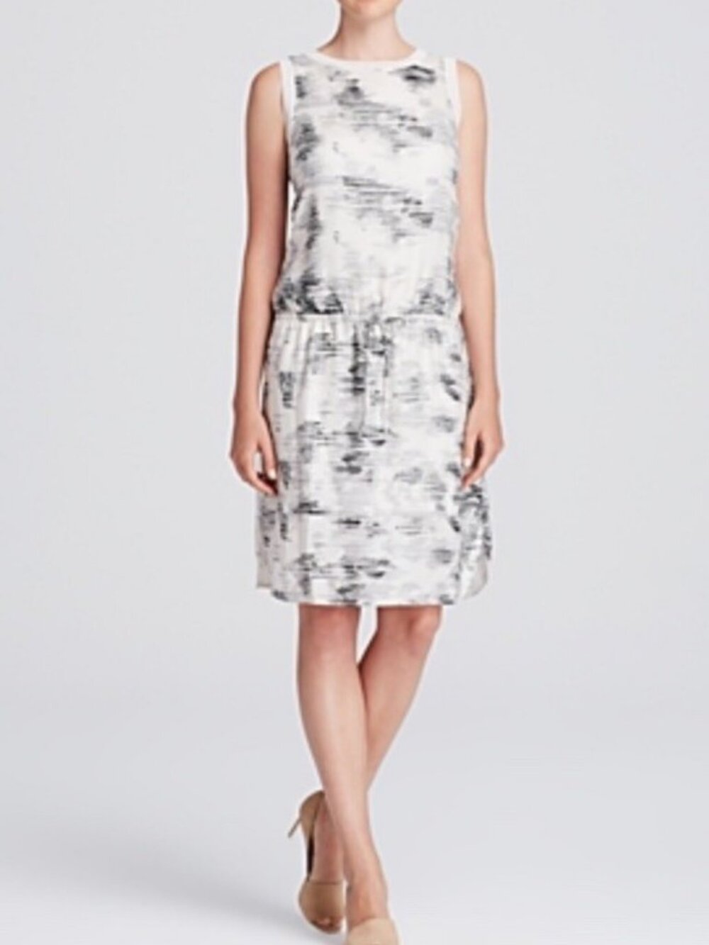 Women's Vince Print Drop Waist Silk Dress, Size X-Large - Ivory